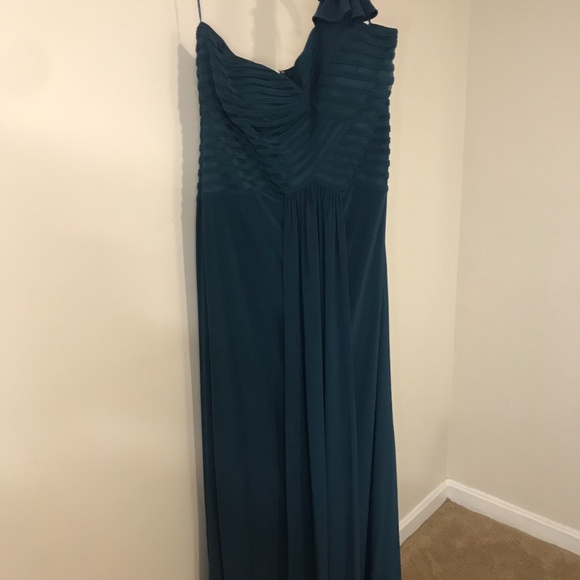 JS Collections Teal one shoulder gown Size 14 - Picture 1 of 2